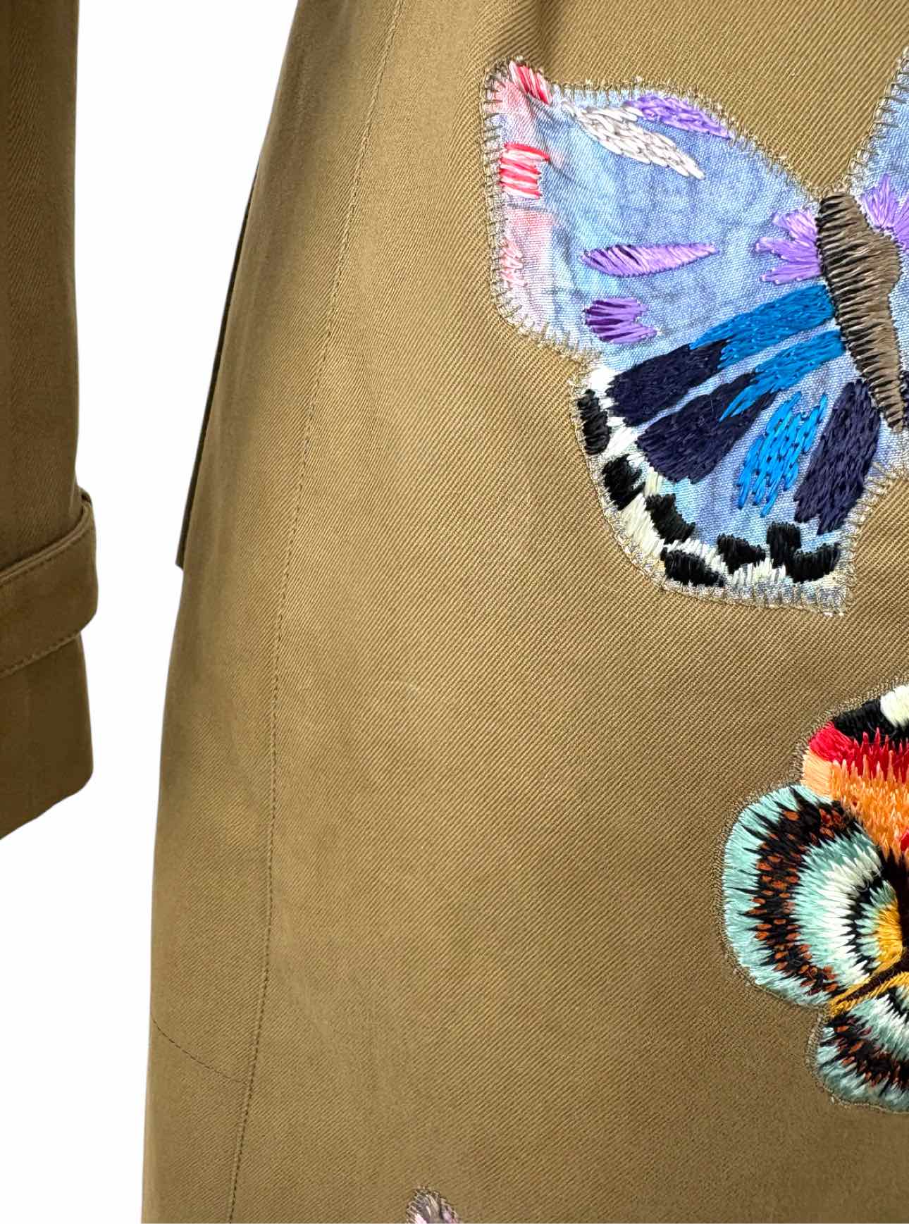 Valentino Size 6 Embroidered Butterflies Cotton Trench Coat - Image 4