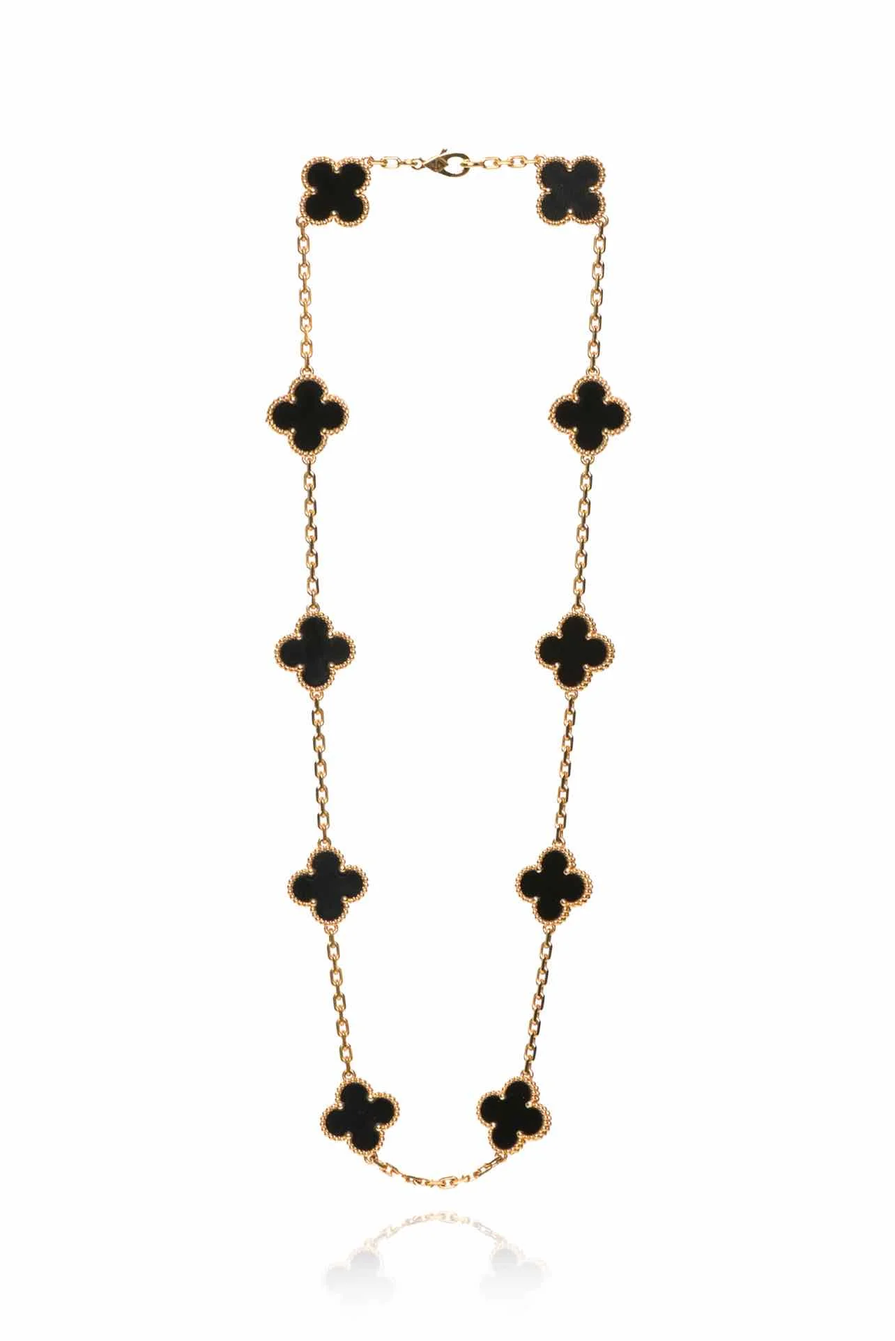 Van Cleef & Arpels 2020 18K Yellow Gold & Black Onyx Vintage Alhambra Necklace - Image 2