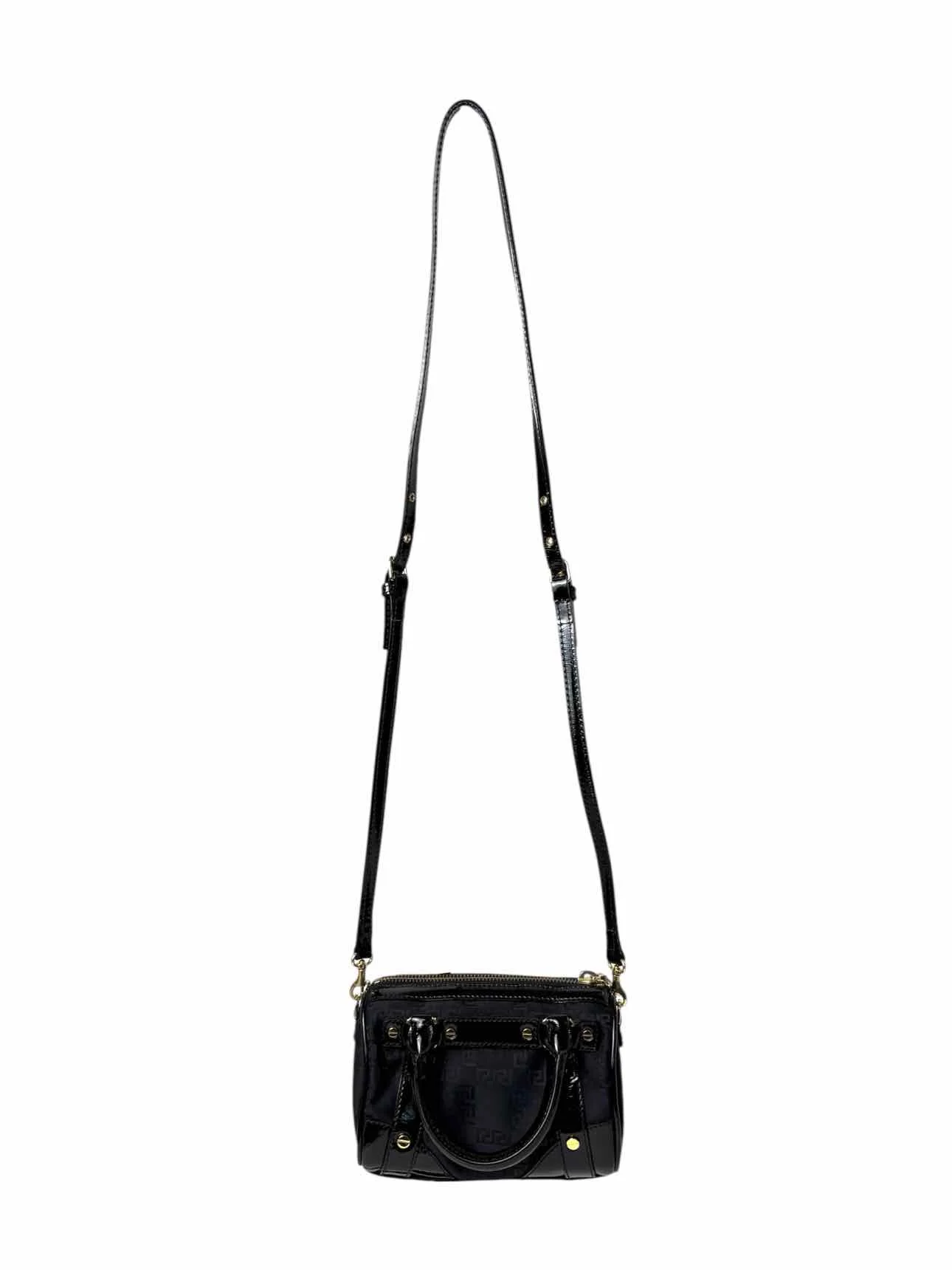 Versace Printed Fabric Patent Trim Crossbody Purse - Image 6