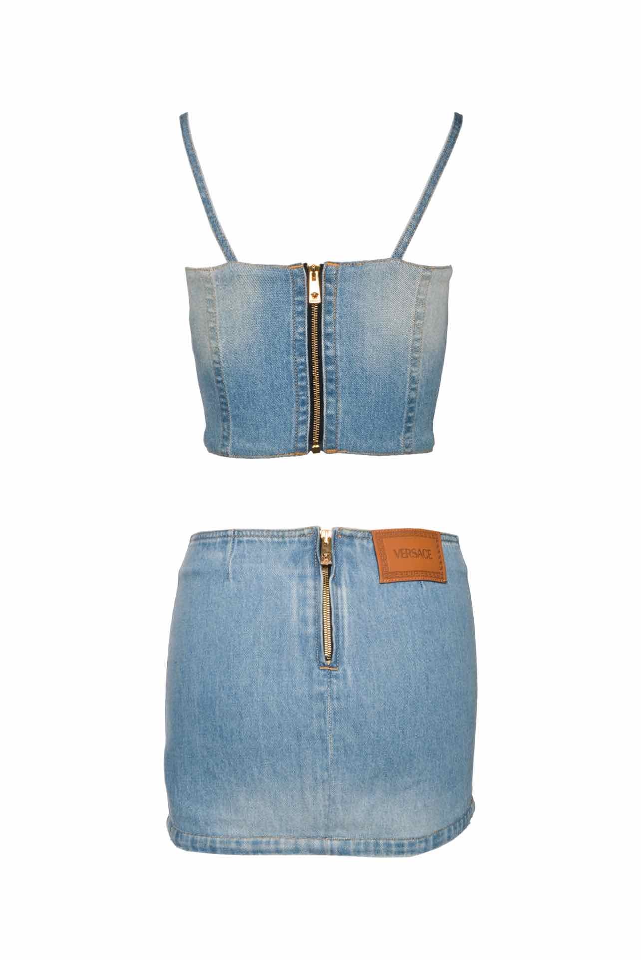 Versace Size 0/6 Medusa Denim Corset Top & Miniskirt Set - Image 2
