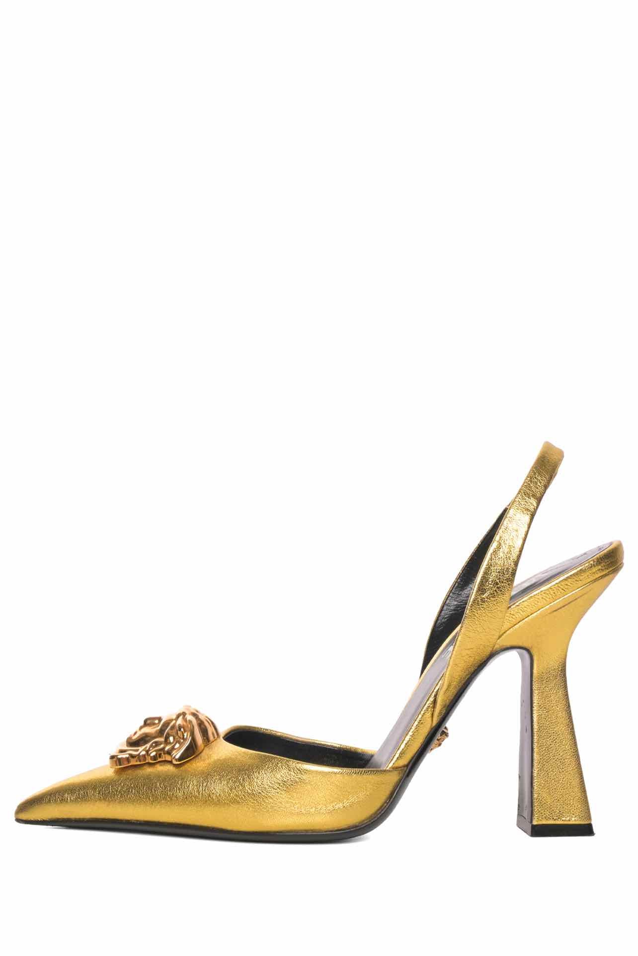 Versace Size 35.5 La Medusa Metallic Leather Slingback Pumps - Image 3