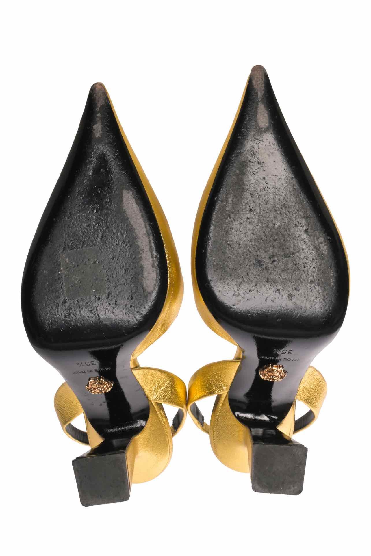 Versace Size 35.5 La Medusa Metallic Leather Slingback Pumps - Image 5