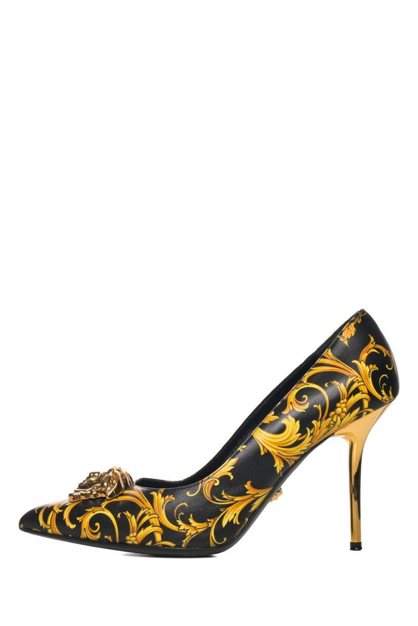 Versace Size 39 Barocco Printed Leather Medusa Palazzo Pumps - Image 3