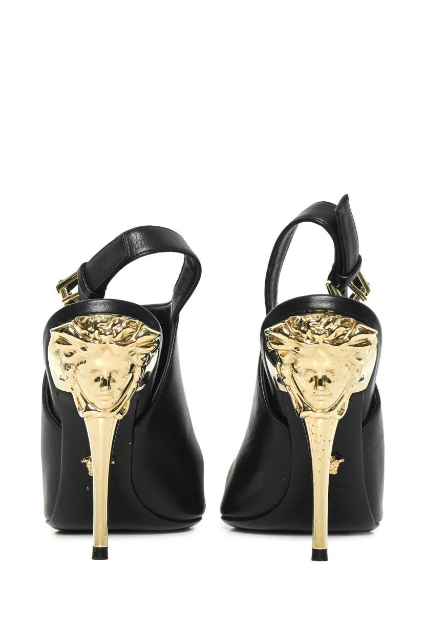 Versace Size 39 Slingback Peep Toe Leather Pumps - Image 4