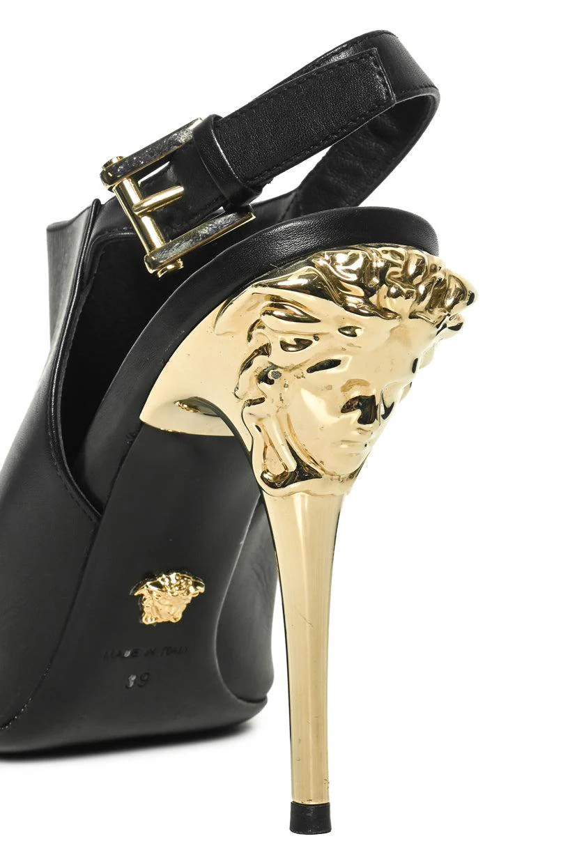 Versace Size 39 Slingback Peep Toe Leather Pumps - Image 5