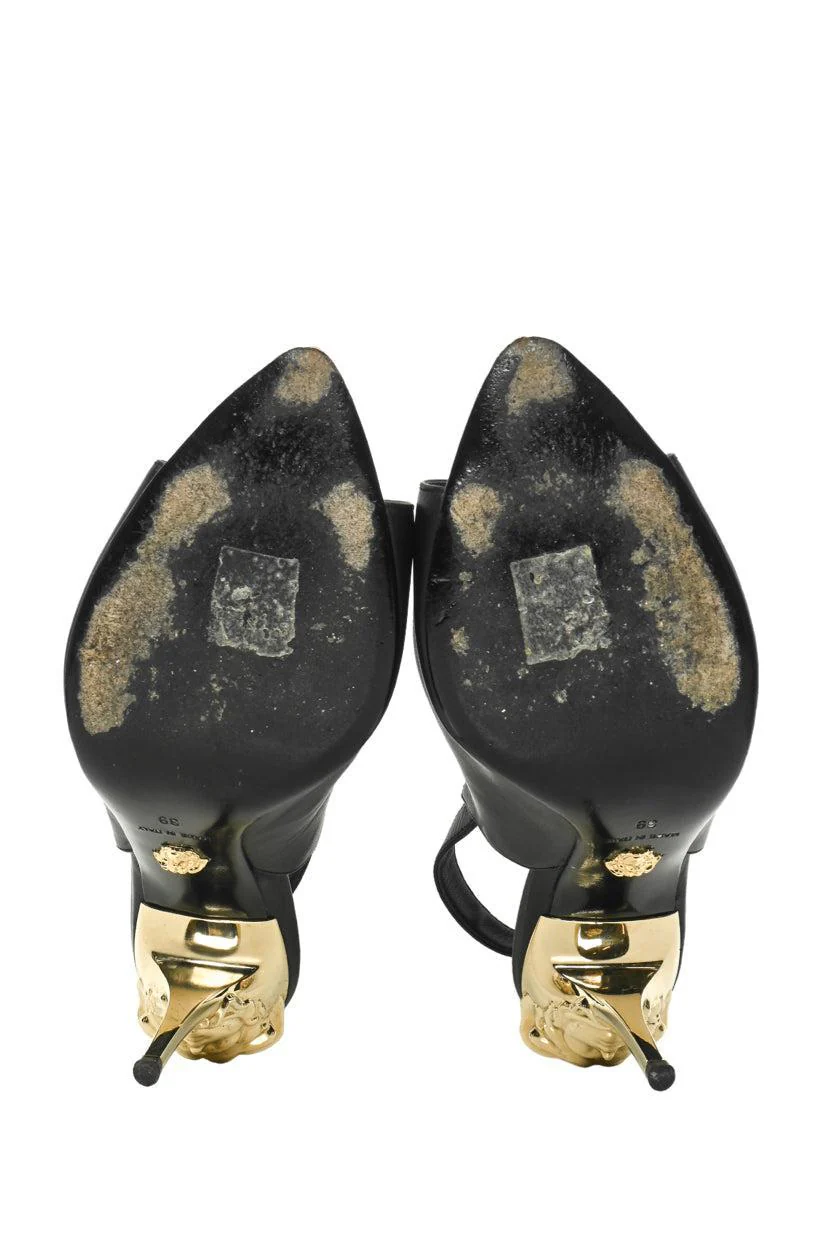 Versace Size 39 Slingback Peep Toe Leather Pumps - Image 6