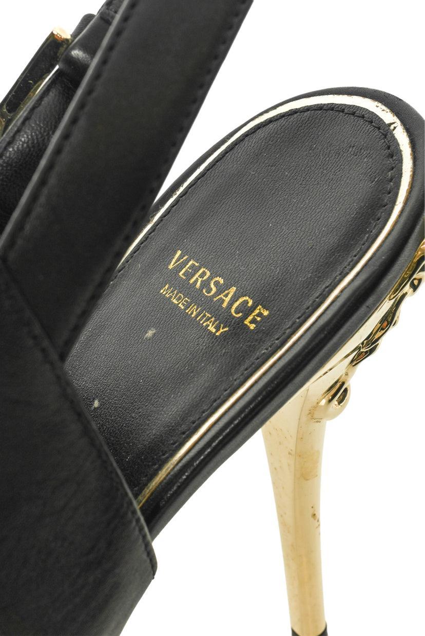 Versace Size 39 Slingback Peep Toe Leather Pumps - Image 7