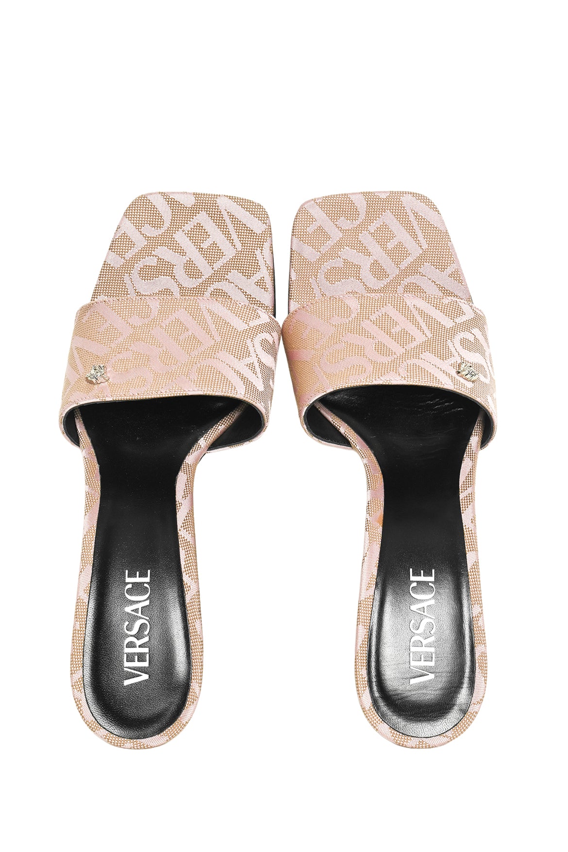 Versace Size 40.5 Flare Heel Jacquard Logo Sandals - Image 5