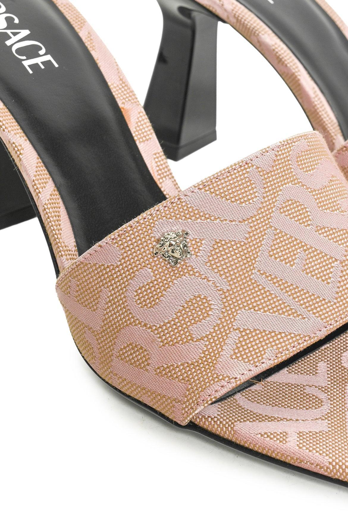Versace Size 40.5 Flare Heel Jacquard Logo Sandals - Image 7