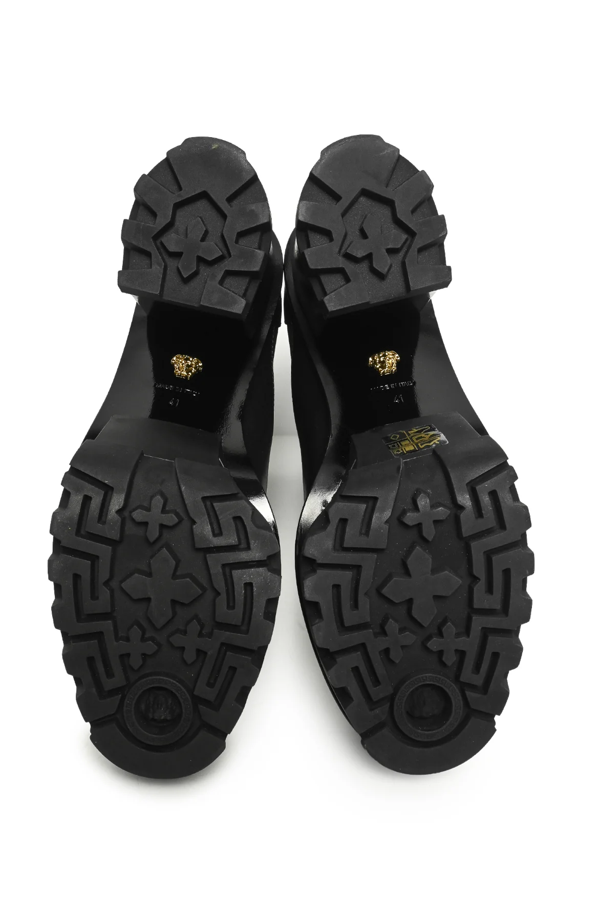 Versace Size 41 Greca Labyrinth Leather Platform Ankle Boots - Image 7