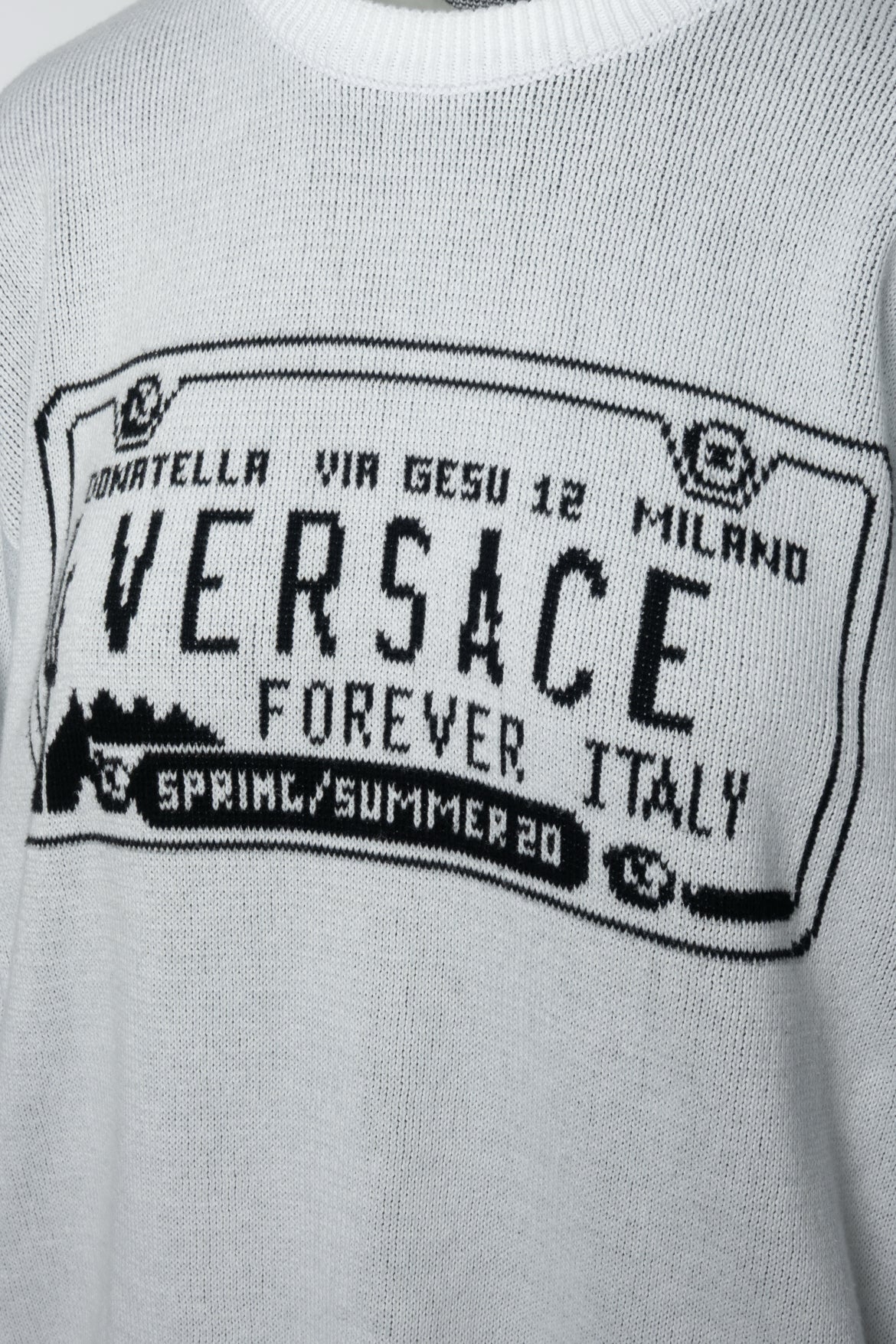 Versace Size 48 Men's Spring/Summer 2020 License Plate Intarsia Knit Sweater - Image 3
