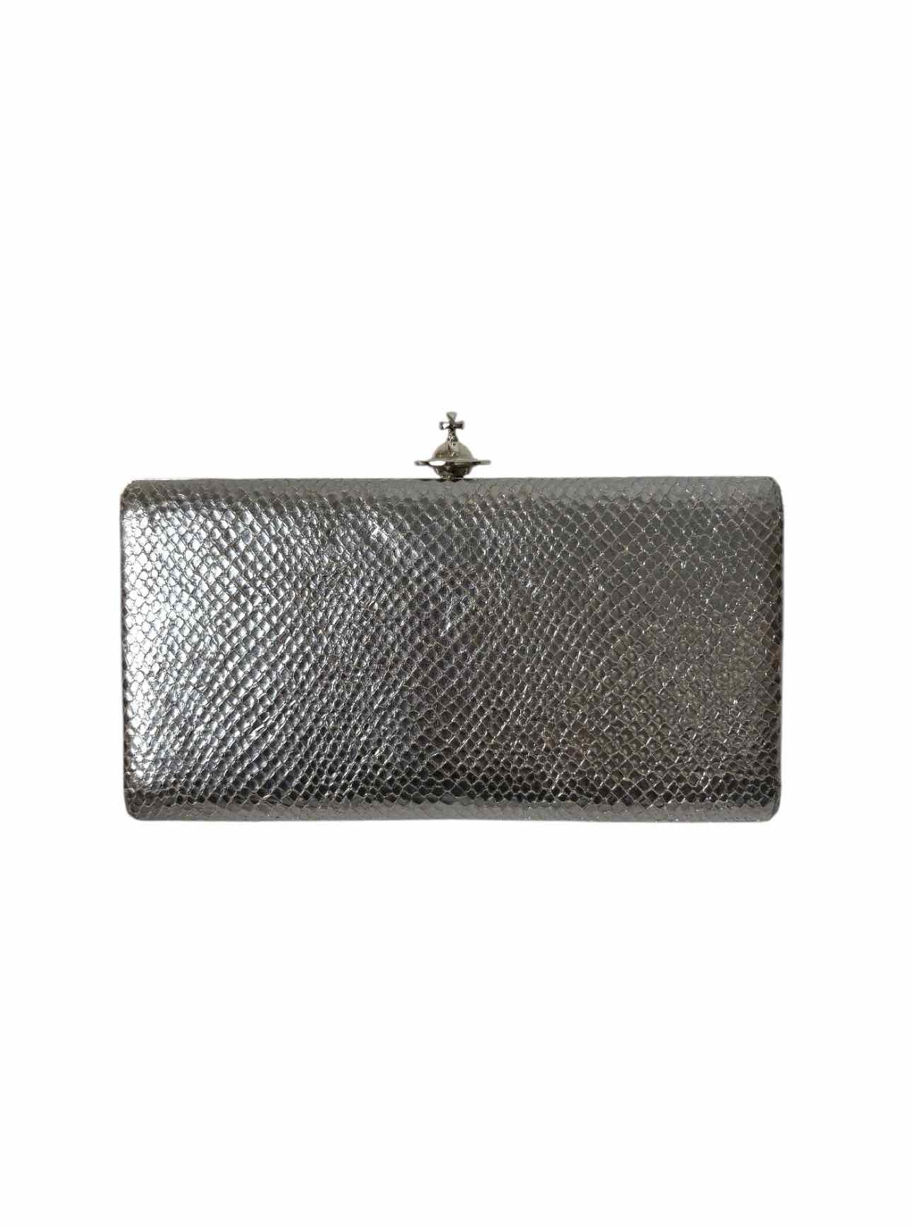 Vivienne Westwood Metallic Silver Leather Snake Print Clutch