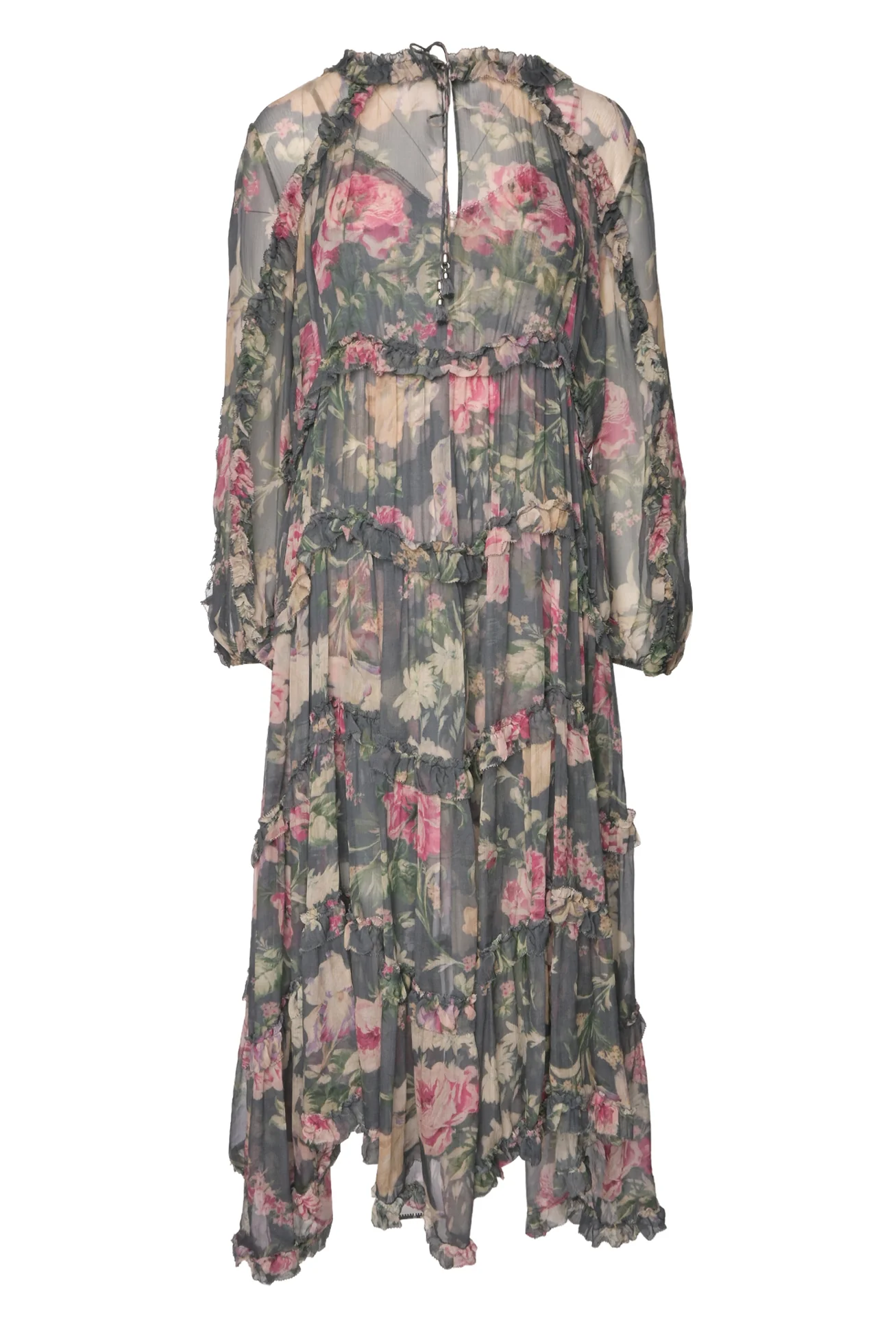 Zimmermann Size 1 Iris Floral Print Silk Ruffle Resort Midi Dress