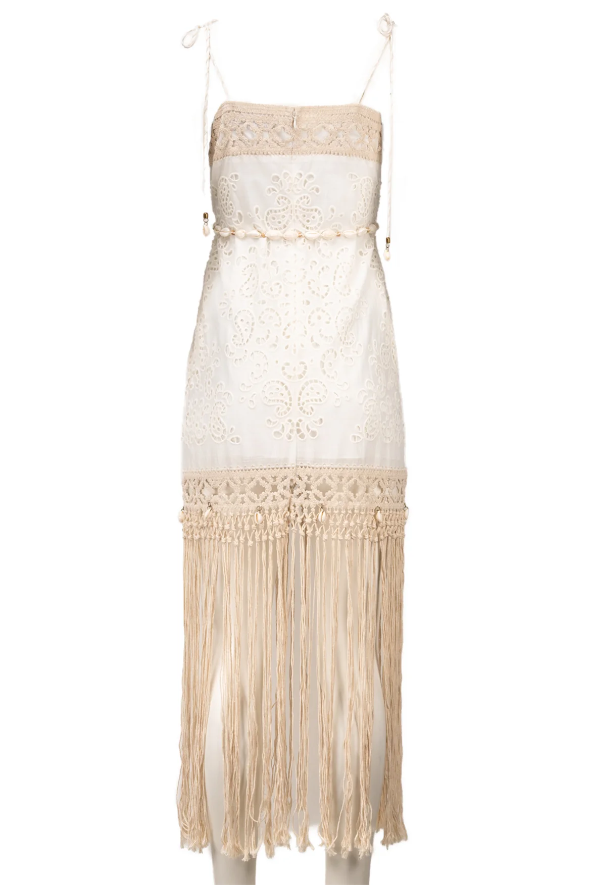 Zimmermann Size 1 Vitali Shell-embellished Fringed Broderie Anglaise Dress - Image 2