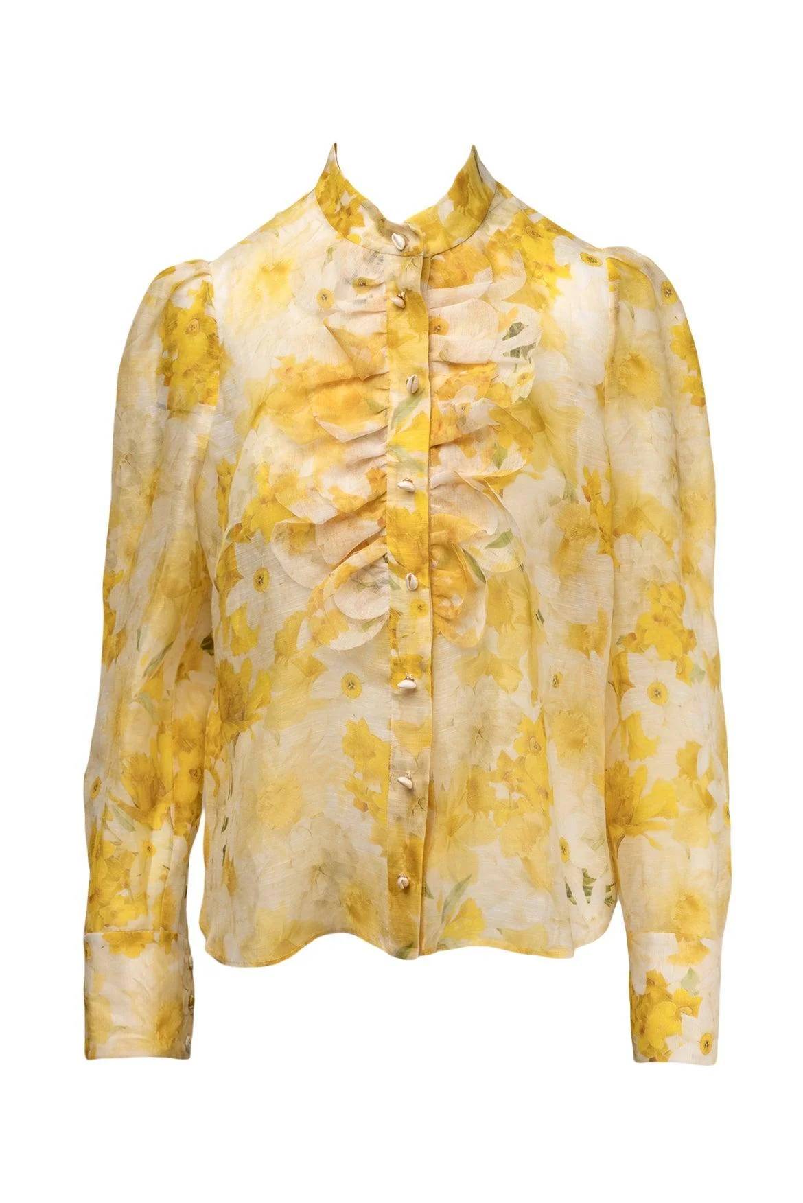 Zimmermann Size 3 Wonderland Daffodil Print Linen & Silk Blend Blouse